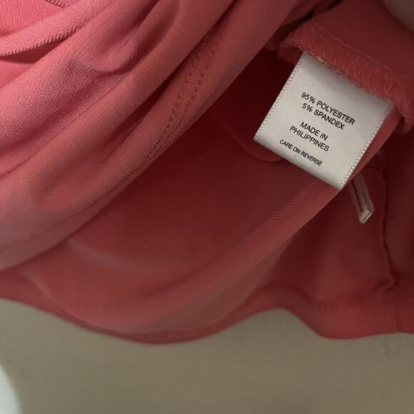 New York & Co Top Womens Size S Stretch Coral Pink Blouse Popover V Neck Buttons - Picture 5 of 6
